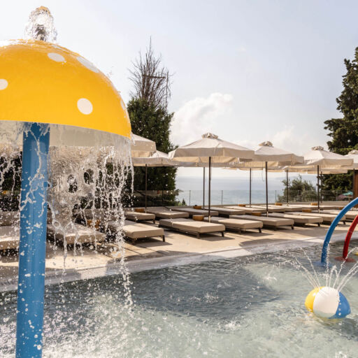Valmar Corfu Waterpark with sunbeds and sea view