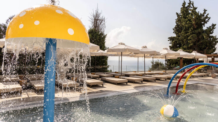 Valmar Corfu Waterpark with sunbeds and sea view
