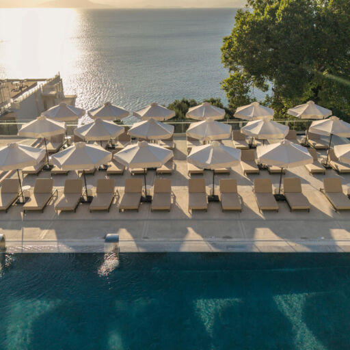 Valmar Corfu pool and sunbeds with sea view
